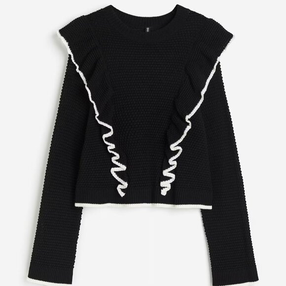 H&M Divided Frill-Trimmed Textured Knit Sweater S - Picture 1 of 10